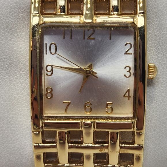 Basket Weave Gold Tone Cuff Bracelet Wristwatch Watch Adjustable Workwear Casual - Picture 2 of 9